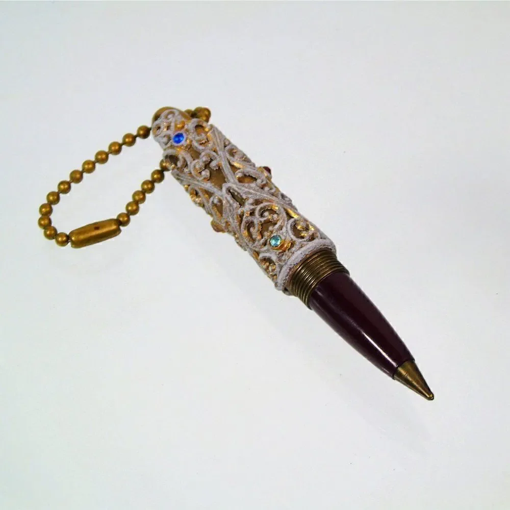 Art Deco Bullet Pen Jeweled With Filigree Keychain Vintage Ornate